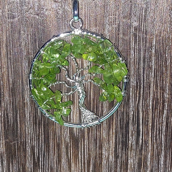 Green Peridot Tree of Life Wire Wrapped Pendant Necklace - Picture 2 of 3